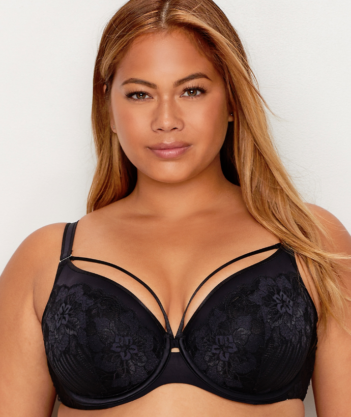 Curvy Couture Tulip Strappy Black Bra 1267 - Down Under Specialised Lingerie
